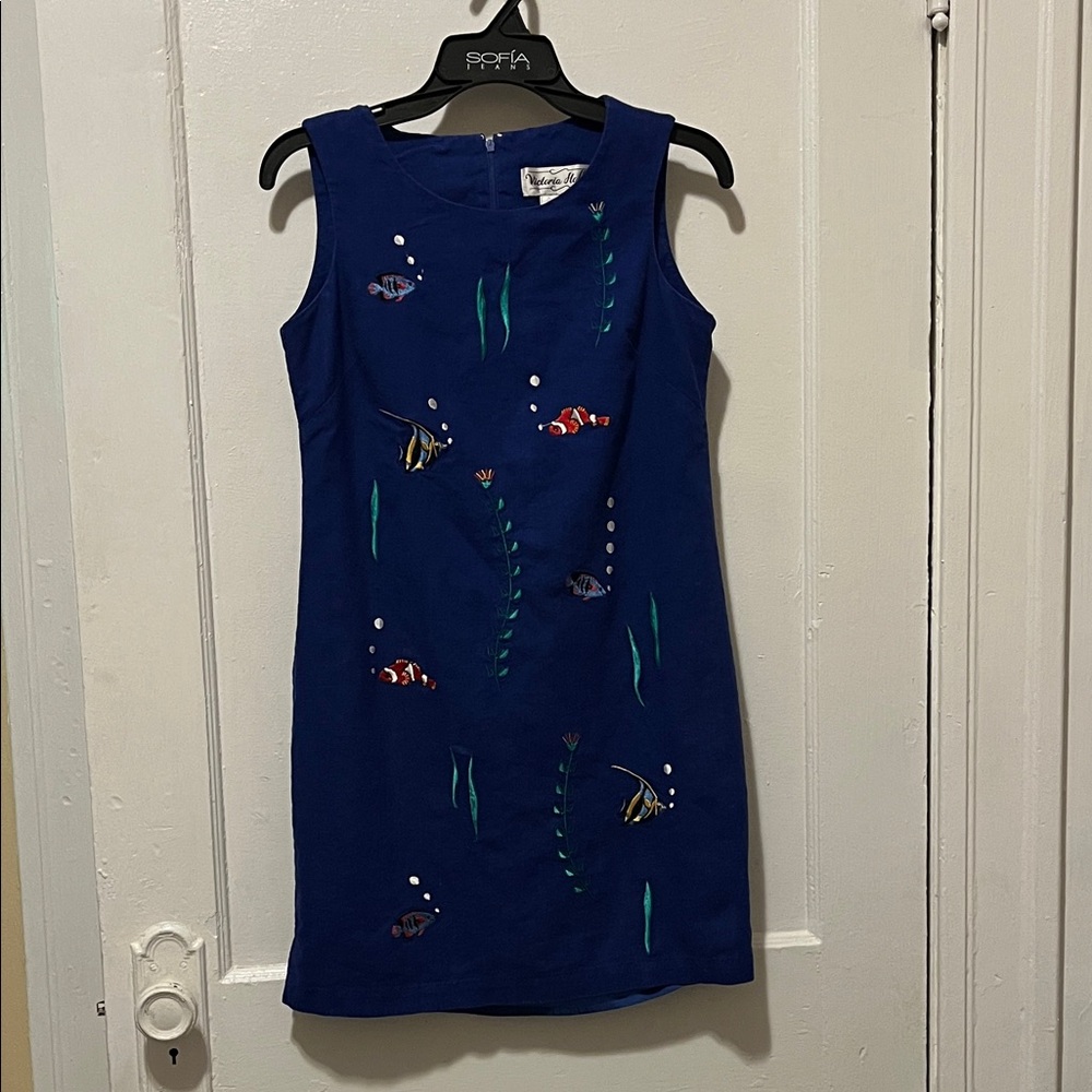 Victoria Holley Navy Blue  Dress with Fish Embroidery